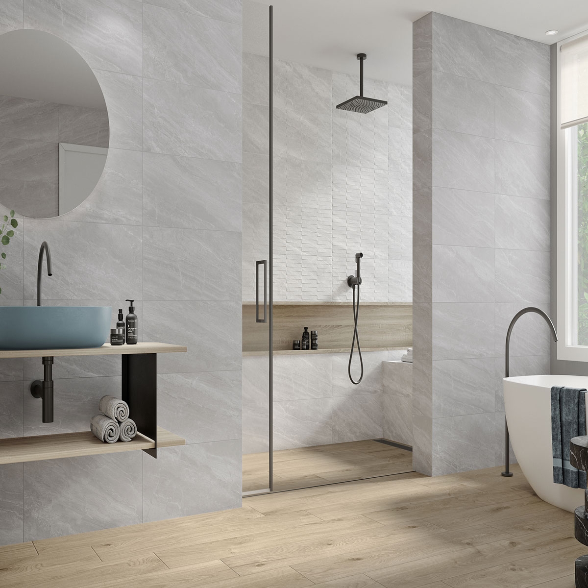 Baño con revestimiento Lennox Grey