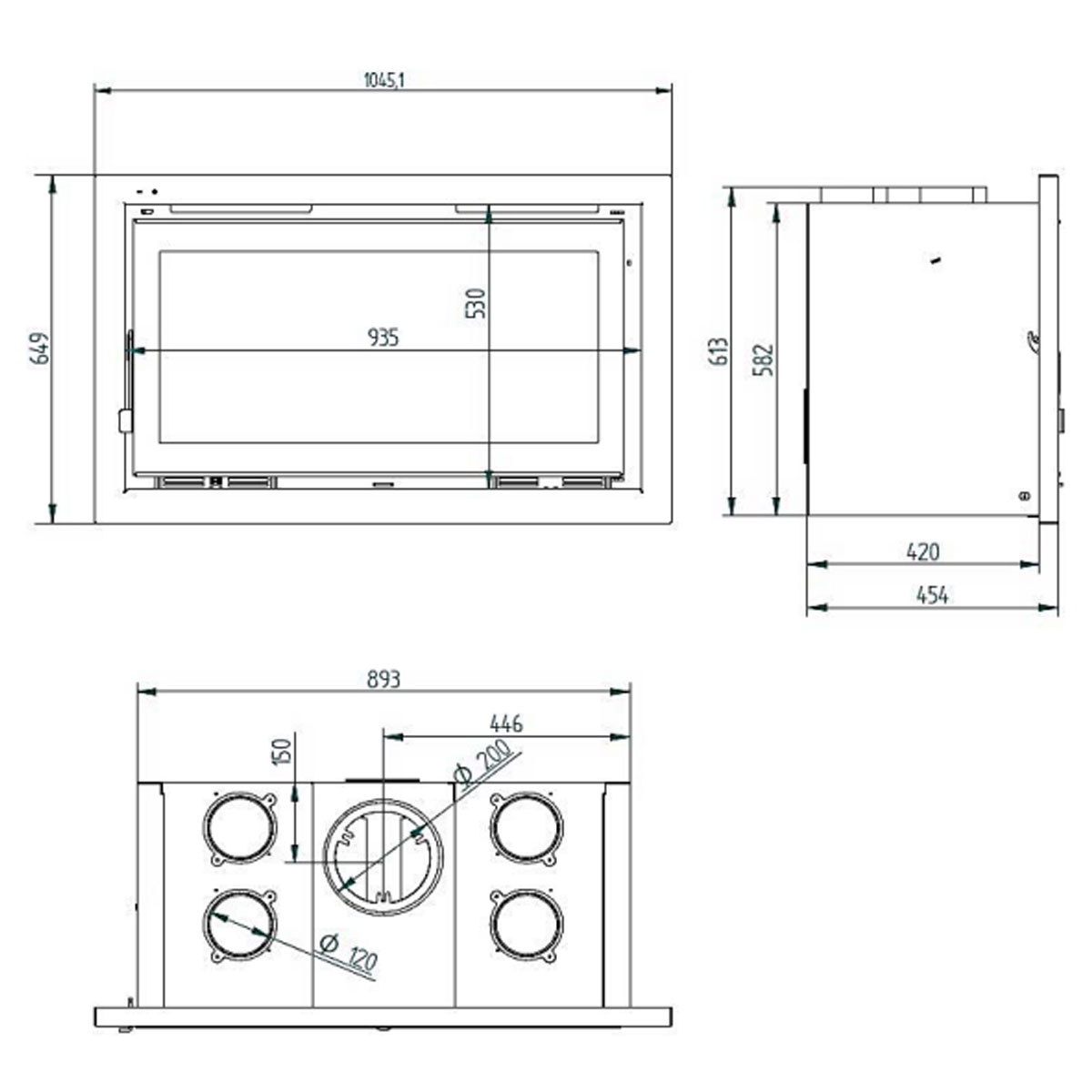 Inserção a lenha com turbina IT-100 FK dimensões