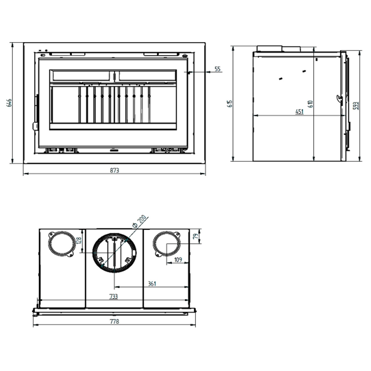 Insertable de leña con turbina IT-180 medidas