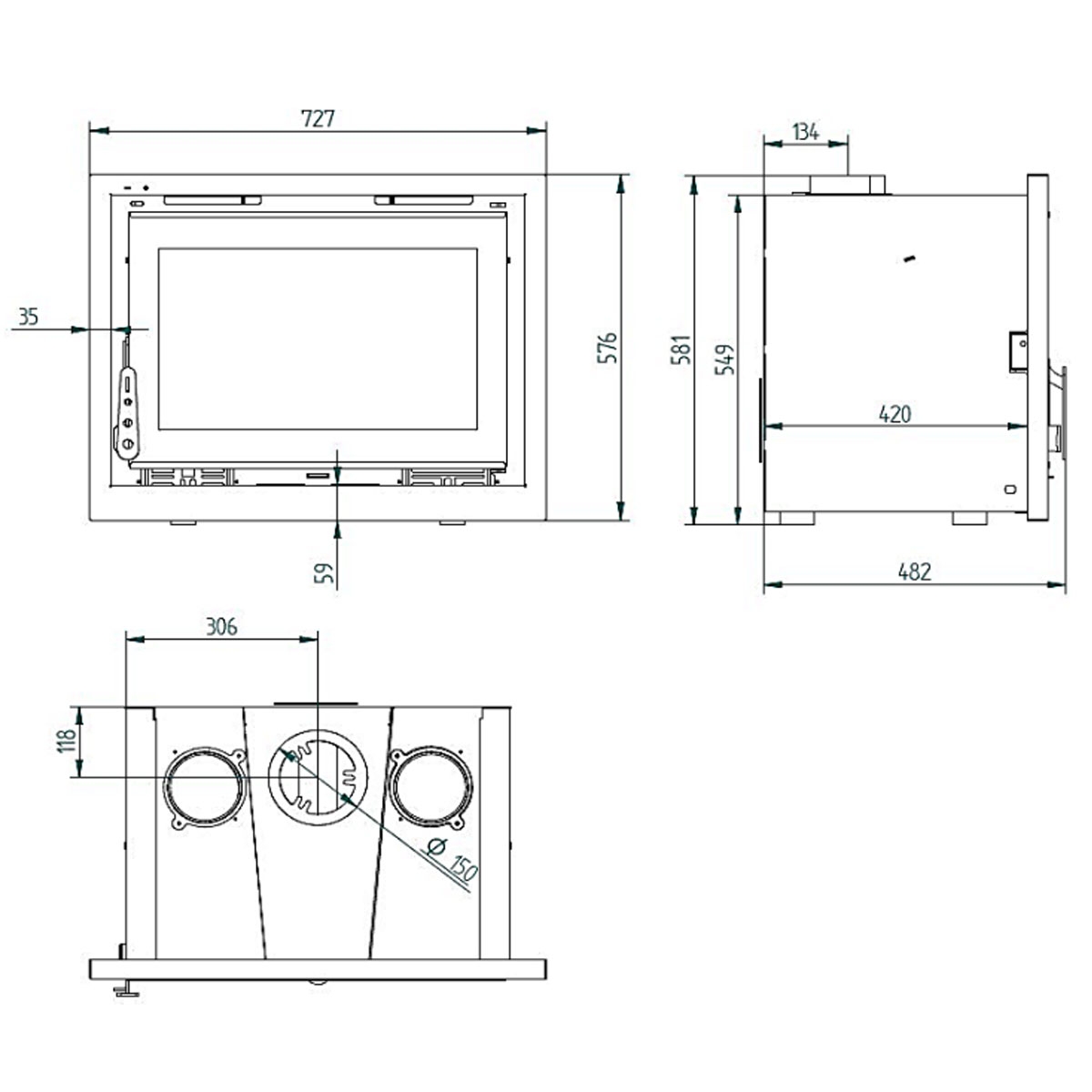 Insertable de leña I-170 medidas