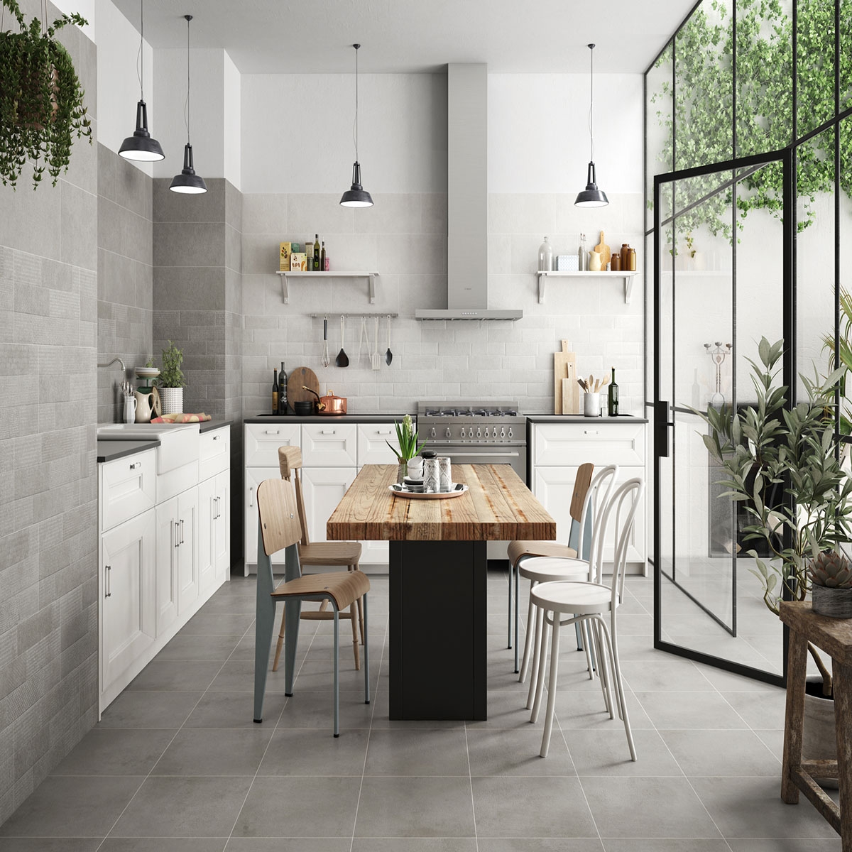 Cocina con revestimiento Mistery White