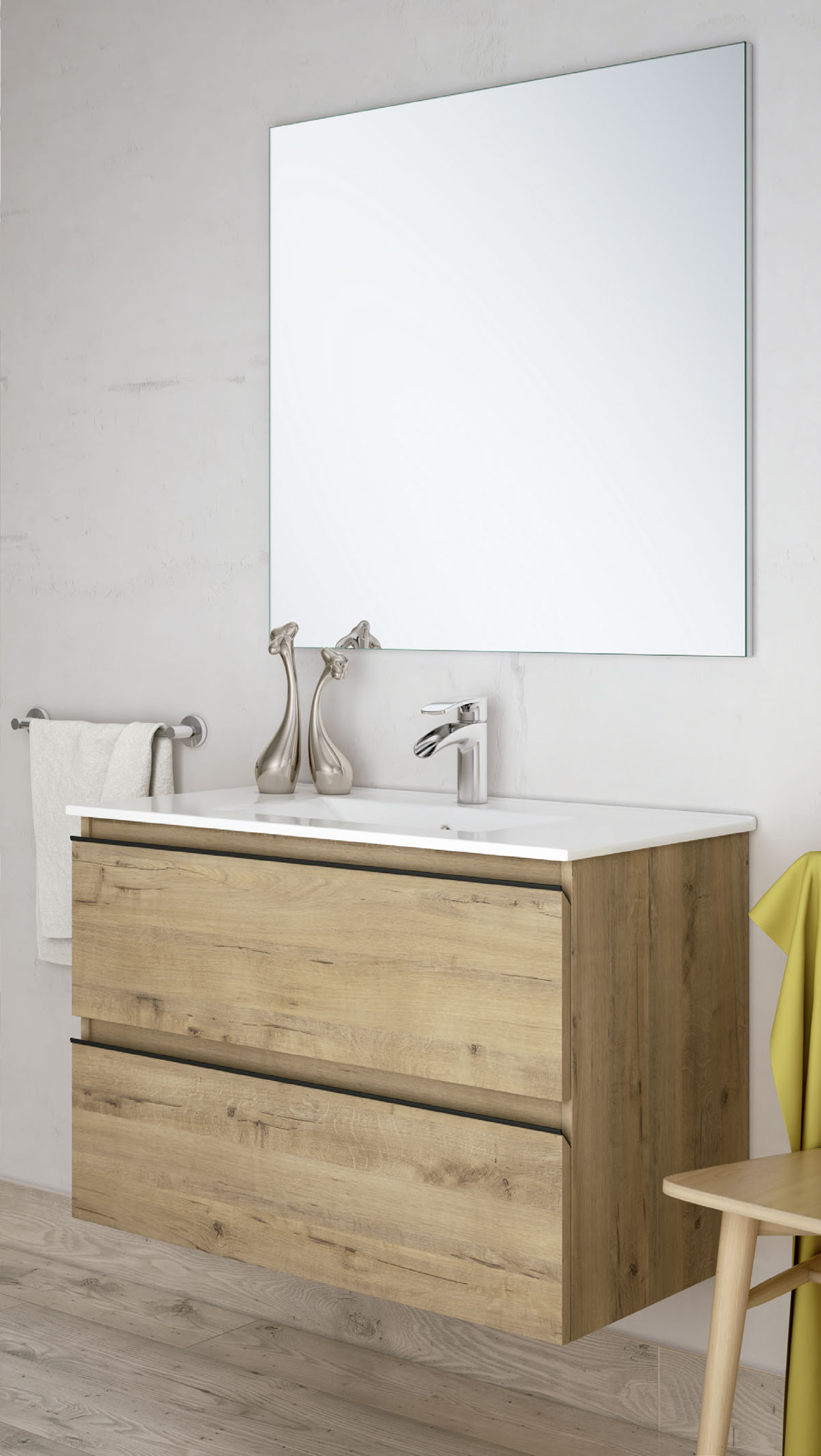 Mueble baño LIDO de 70 cm suspendido de madera MDF de 3 cajones