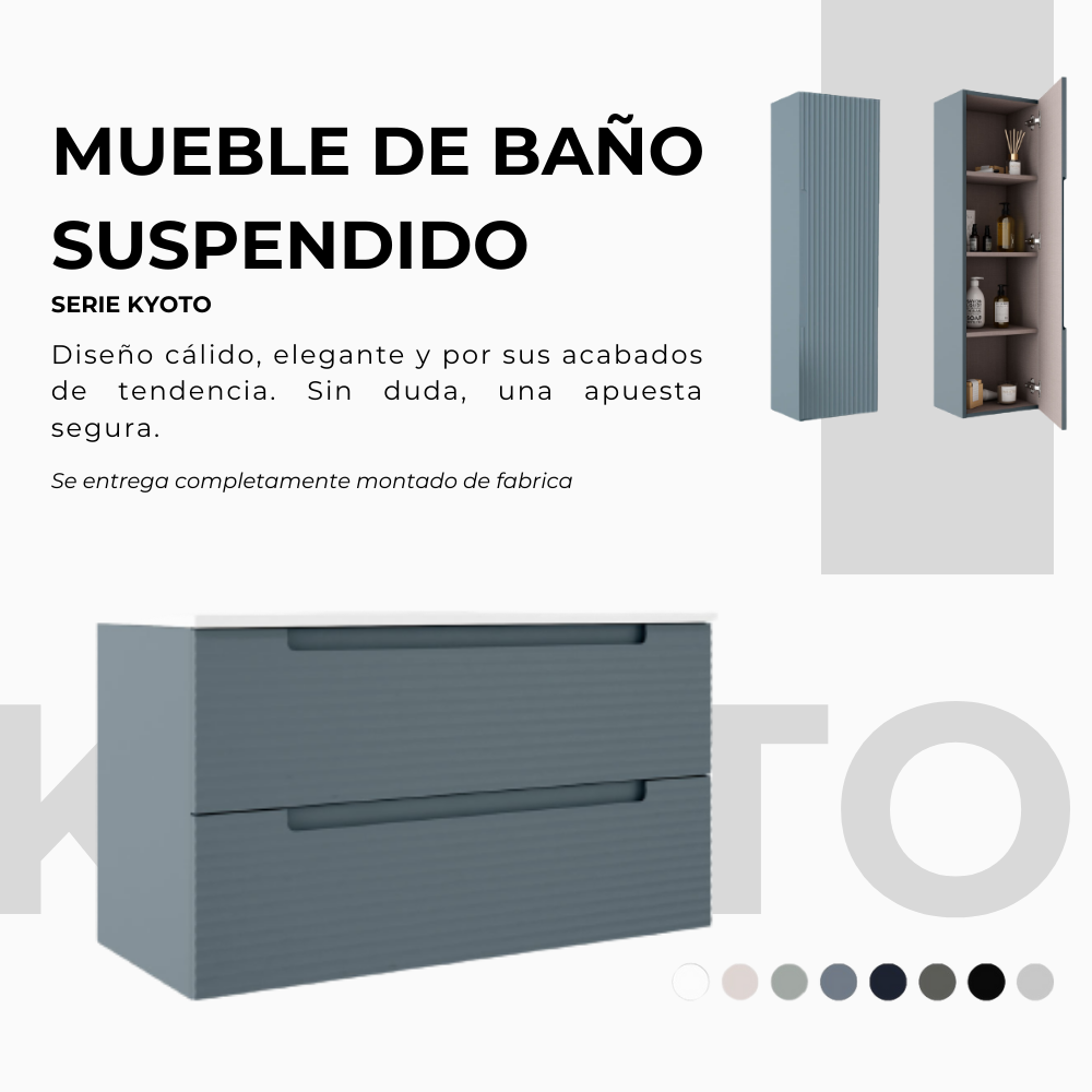 Conjunto de mueble elevado azul y estantería elevada azul